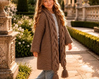 Strickmuster für Mädchen-Cardigan, kraus rechts gestricktes Zopfmuster (PDF) für Kinder von 1–10 Jahren