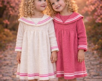Modello di maglia per abito da bambina in formato PDF, abito con colletto per neonati