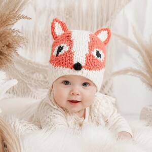 Crochet Bundle Fox Bonnet Pattern, Intarsia Knitting PDF for 6–12 Months