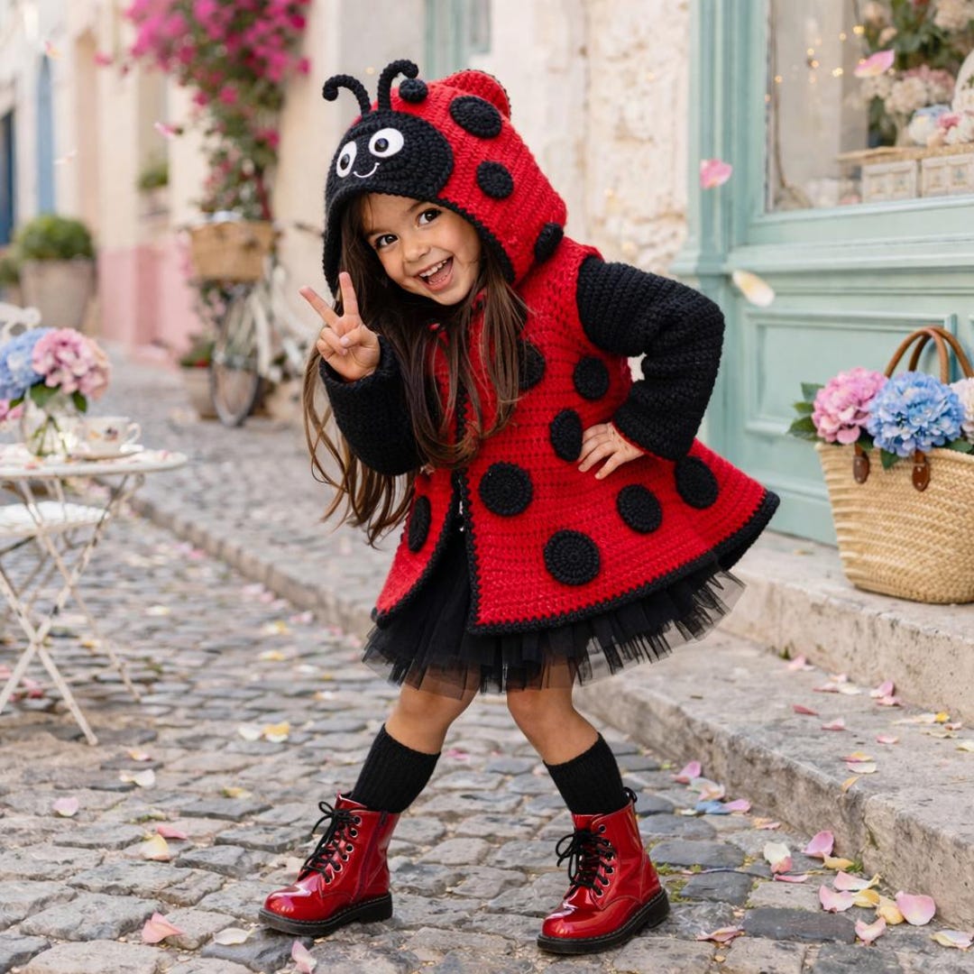 Ladybug Pattern Jacket Ladybug Crochet Coat Pattern for Girls, Hooded Ladybug Jacket, Animal ...