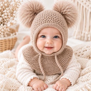 Patrón de punto para pasamontañas/gorro con capucha y orejas de oso para niños pequeños, PDF