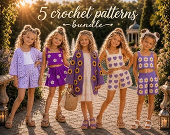 Crochet Bundle PDF, 5 Girls’ Summer Outfit Patterns