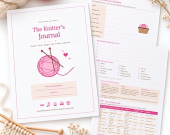 Knitting Journal Printable, Planner Notebook PDF, Yarn Stash Tracker, Gauge Swatch Log, Crafter Gift