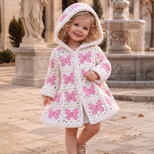 Manteau carré de grand-mère, modèle PDF au crochet papillon avec capuche