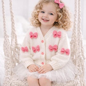 Girls Knit Cardigan Pattern Bow Applique Sweater Elegant Toddler Outfit Design