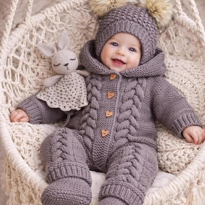 Baby Knitting Pattern Bundle PDF – Cozy Romper, Hat, Booties, and Toy