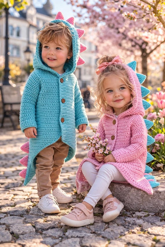 Dragon Cardigan Crochet Pattern, Dinosaur Kids Hoodie Coat - Etsy