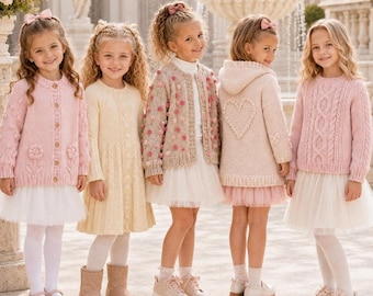 Knitting PDF Bundle, 5 Girls Cardigan And Sweater Patterns, Instant Download