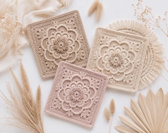 Granny Square Crochet Pattern PDF, 7.5-Inch Layered Flower, Advanced Afghan Block