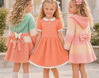 Knitting Pattern Set, Girls Coat And Dress PDF Bundle, Seamless Knit