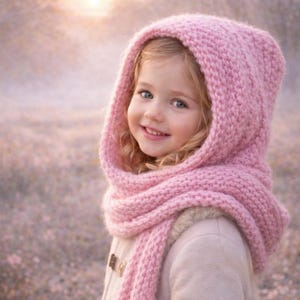 Patrón de tejido de bufanda con capucha / PDF de bufanda con capucha / Punto musgo / Niños, adolescentes y adultos