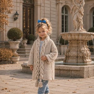 Kids Cardigan Knit Pattern, Garter Stitch Sweater with Tassels