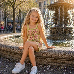 Kids crochet summer clothes, bundle of 3 outfits, handmade granny square designs