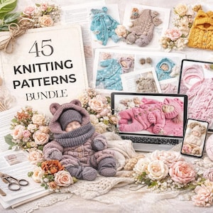Baby Knitting Bundle, 45 Patterns Set, Romper Hat Booties, Newborn Clothes PDF
