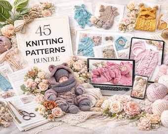 Baby Knitting Bundle, 45 Patterns Set, Romper Hat Booties, Newborn Clothes PDF
