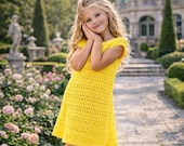 Crochet Girl Dress Pattern, Easy PDF Yellow Summer Dress Tutorial, Kids 2-10 Years Beginner