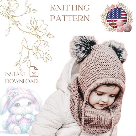 Knitting Pattern Balaclava Hat for Toddlers PDF Sizes 9-36
