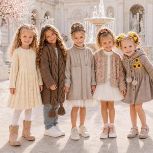 Knit Pattern Bundle, 5 Girls' Cardigan and Coat PDF