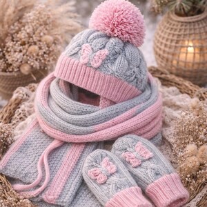 手編みの冬セット - 帽子、マフラー、ミトン、ウールブレンドの暖かいセット、手作りの心地よい