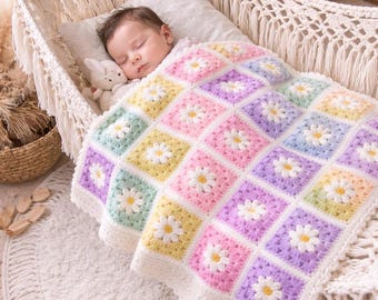 Crochet Baby Blanket Pattern, 3D Flower Granny Square Design, PDF Download