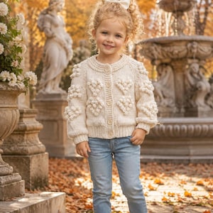 Knit Baby Cardigan Pattern, Bobble Heart Design, Sizes 3–6 Months Through 10 Years PDF