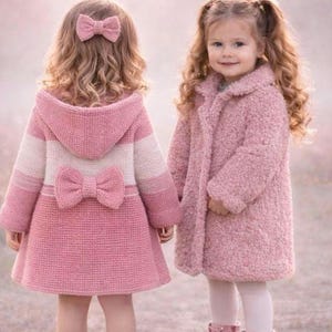 Zestaw wzorów do robienia na drutach w formacie PDF, zestaw z bluzą i płaszczykiem dla niemowląt, dziewiarski strój do robienia na drutach dla dziewczynki, ubranka dla malucha, zestaw 2 wzorów, prosty samouczek robienia na drutach