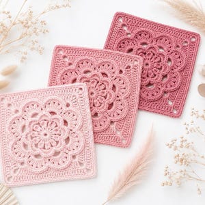 Granny Square Crochet Pattern, 7-Inch Layered Flower Lace Block PDF