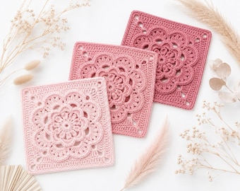 Granny Square Crochet Pattern, 7-Inch Layered Flower Lace Block PDF