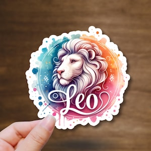 Leo Zodiac Sign Watercolor Sticker – Astrology Vinyl Decal for Journals, Laptops, Water Bottles, Gift for Astrology Lovers & Star Sign Fans