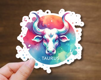 Taurus Zodiac Sign Watercolor Sticker – Astrology Vinyl Decal for Journals, Laptops, Water Bottles for Astrology Lovers & Star Sign Fans