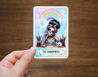 The Uninspired Tarot Card Vinyl Sticker | Witchy Tarot Card– Funny Waterproof Vinyl Stickers for Spellbooks, Journals, Laptops & Gifts