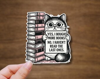 Cat Books Vinyl Sticker | BookTok Stickers for Book Lovers, Kindle, Journals, Laptops, Water Bottles & Gifts