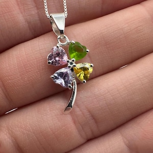 Sterling Silver Heart CZ Flower Pendant Necklace