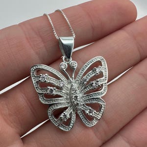 Sterling Silver Butterfly Pendant Necklace with CZ Crystals