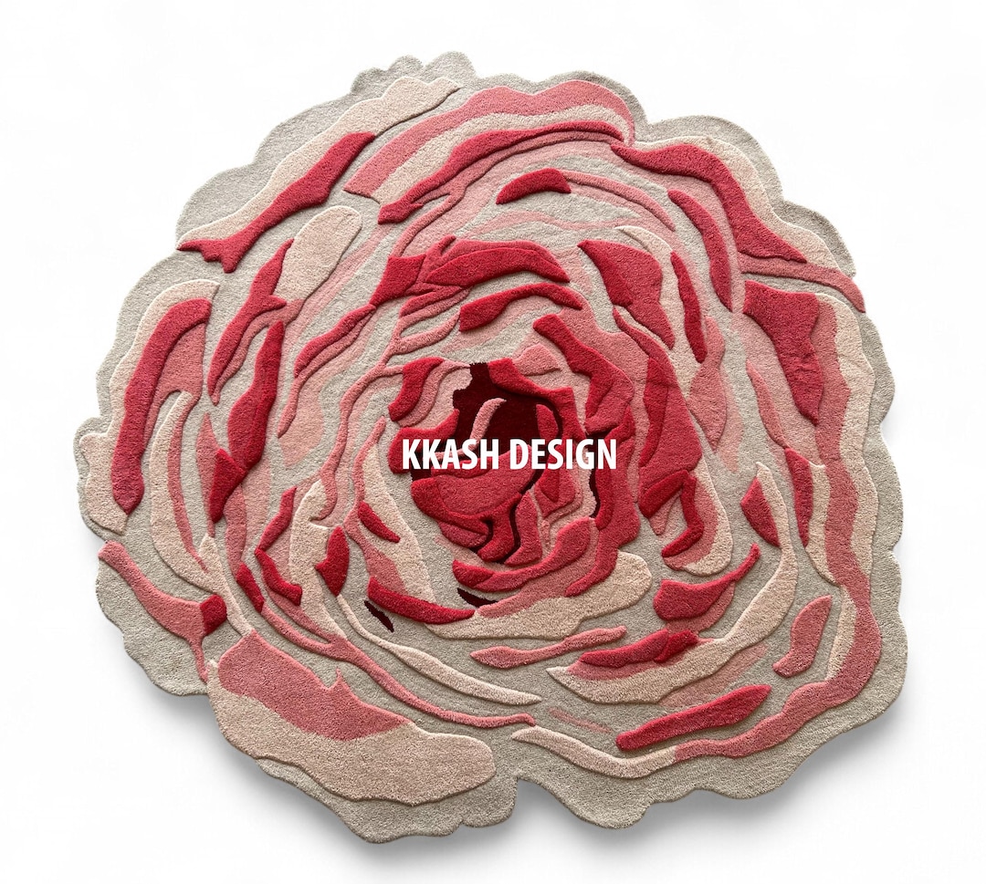 Woven Rug Pattern Roses Handmade Rose Wool Rug 7x7, Pink Beige Floral Rug, Boho Decor - Etsy