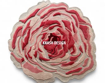 Handmade Rose Wool Rug 7x7, Pink Beige Floral Rug, Boho Decor