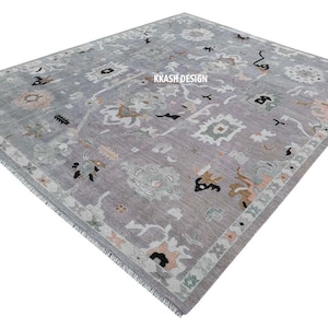 Grey Wool Oushak with Neutral Tones, Hand Knotted Wool Persian Style Carpet, Living Room Decor, Home Area Rug, 8X10 Feet