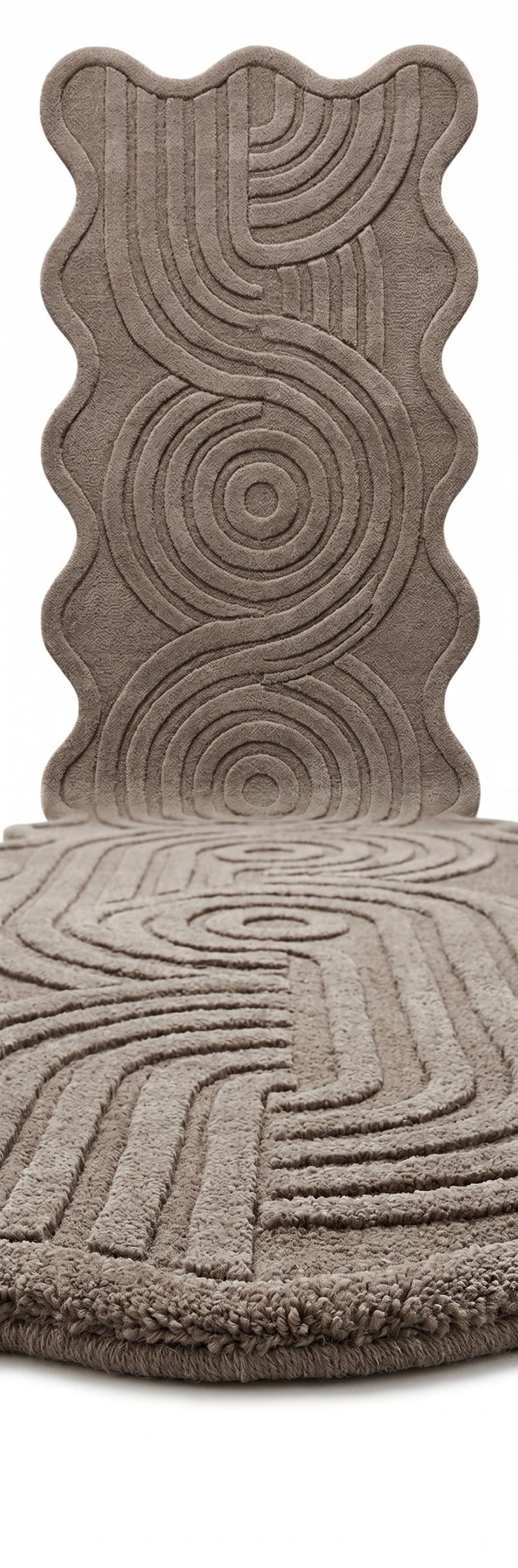 Wavy Edged Rug Hand Tufted Wavy Runner Rug - Modern 3D Carved Geometric Area Rug ...