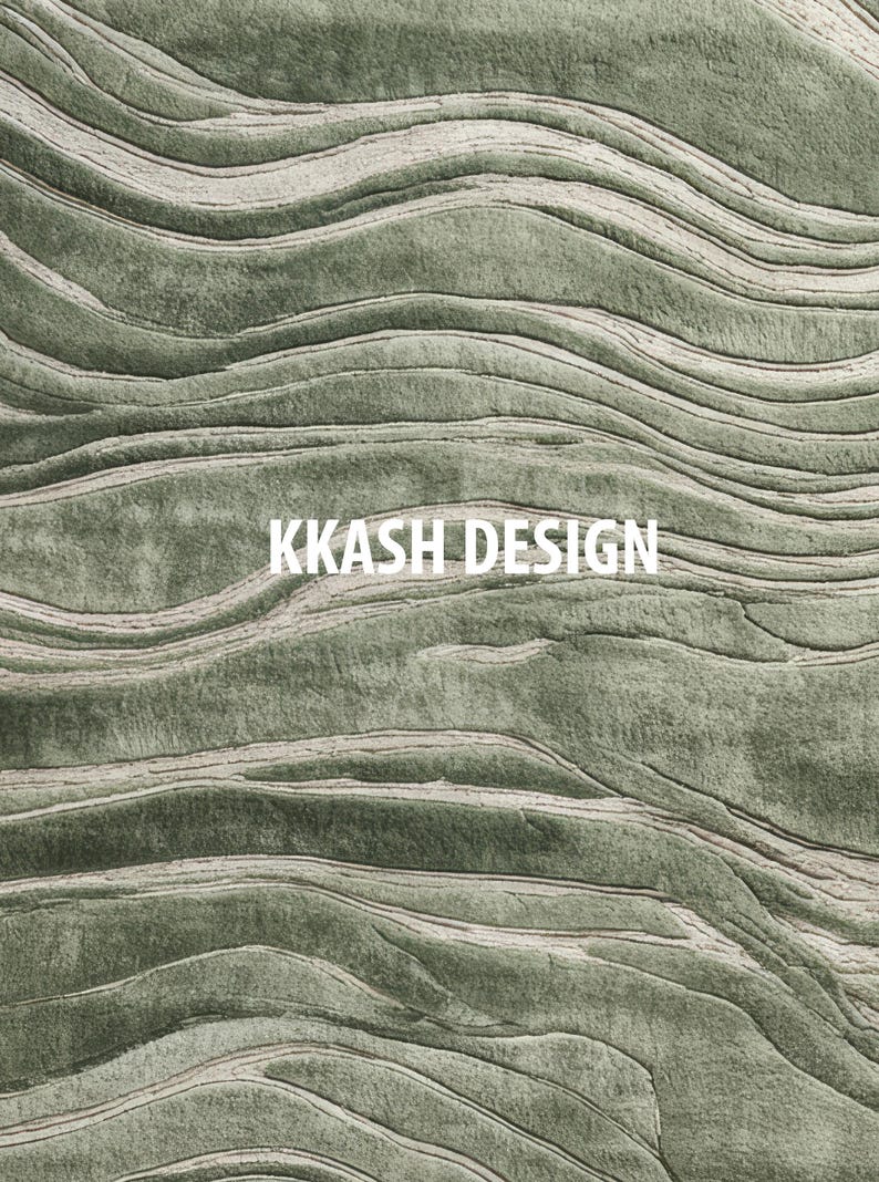 Handmade Green Abstract Rug, Modern Wavy Pattern, Soft Plush Area Rug ...