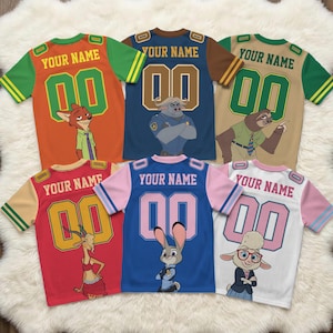 Custom Zootopia Football Jersey, Nick Wilde Judy Hopps Personalized Mesh Shirt, Zootopia Character Family Group Outfit, Magical Park Apparel bild 1