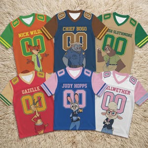 Custom Zootopia Football Jersey, Nick Wilde Judy Hopps Personalized Mesh Shirt, Zootopia Character Family Group Outfit, Magical Park Apparel bild 4
