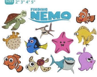 Finding Nemo Embroidery Design Bundle, Nemo Dory Bruce Turtle Shark Machine Embroidery Files