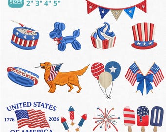 Maskinbroderimönster för den 4 juli: Bundle med USA:s självständighetsdag (filer för direkt nedladdning)