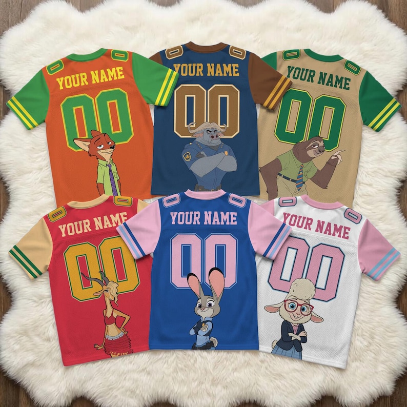 Custom Zootopia Football Jersey, Nick Wilde Judy Hopps Personalized Mesh Shirt, Zootopia Character Family Group Outfit, Magical Park Apparel bild 1