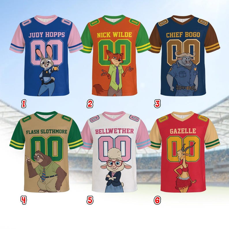 Custom Zootopia Football Jersey, Nick Wilde Judy Hopps Personalized Mesh Shirt, Zootopia Character Family Group Outfit, Magical Park Apparel bild 2