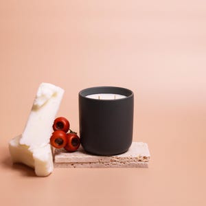 Custom Concrete Candle: Matte Black Jar, Soy Wax, Wooden Wick
