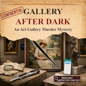 Fascicolo stampabile di un caso di omicidio misterioso / Indagine su un caso irrisolto in una galleria d'arte / Gioco investigativo per adulti