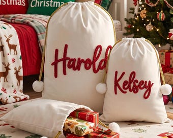 Sacola de presente de Natal grande, saco personalizado do Papai Noel com nome, saco para meia de Natal, decoração natalina