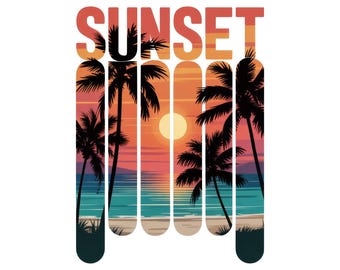 Beach Sunset Waves Scene PNG, Vintage Summer Sunset Palm Png, Trendy Summer Beach PNG Files, Summer Sunset clipart, Vacation Tshirt Png