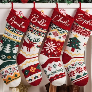 Personalized Knit Christmas Stocking, Christmas Stockings with Name, Embroidered Family Stocking, Monogram Stocking, Holiday Decor
